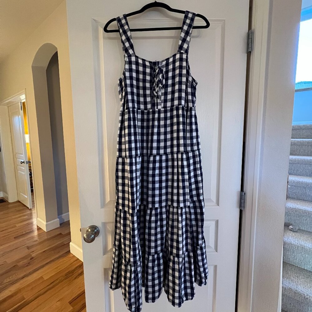 Who What Wear (Target) Gingham Navy blue and White Midi/Maxi dress, Size Large
